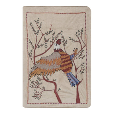 Silk Suzani Hawk Tapestry on the Branch, Pictorial Suzani Wall Hanging Decor, Bukhara Tablecloth 1'8'' x 2'4''