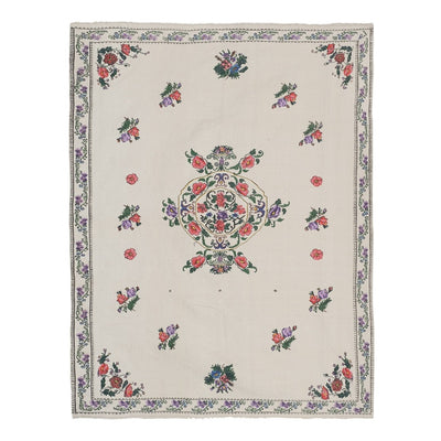 Handwoven Floral Pattern Needlepoint Kilim Rug, Turkish Mid