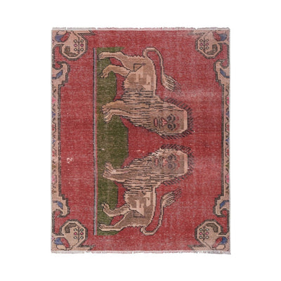 Vintage Faded Turkish Double Lion Rug 3'4'' X 4'2''