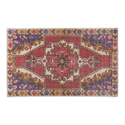 Vintage Hand Knotted Red Turkish Area Rug 4'8'' X 7'1''