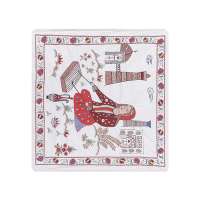 Silk Suzani Human Pictorial Tapestry, Suzani Village Design Wall Hanging Decor, Uzbek Embroidery Tapestry 2'11'' x 2'12''