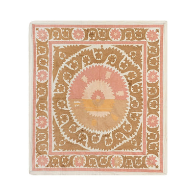 Suzani Faded Tapestry - Uzbek Table Cloth - Tribal Embroidery Wall Decor, Boho Bedspread, Ethnic Fabric, Suzani Throw 4'9'' x 5'3''