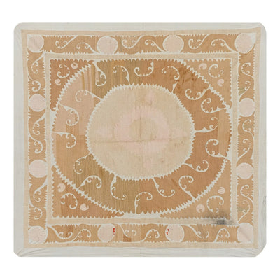 Hand Embroidered Suzani Quilt - Muted Color Green Uzbek Table Cloth - Tribal Embroidery Wall Decor, Vintage Suzani Bedspread 4'6'' x 4'9''