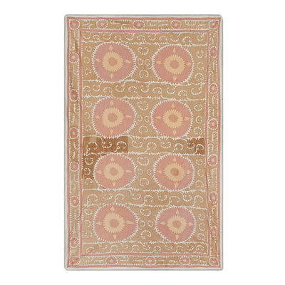 Large Cotton Suzani from Samarkand Uzbekistan, 1930s Suzani Pink Wall Hanging Tapestry - Neutral Uzbek Bedspread 7'5'' x 11'7''