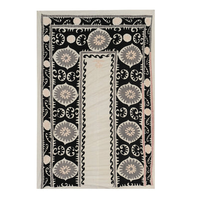 Suzani Pink Tapestry - Muted Color Uzbek Table Cloth - Pastel Tan Tribal Embroidery Wall Decor, Vintage Suzani Bedspread 5'3'' x 7'1''