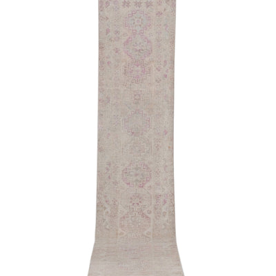 Vintage Neutral Turkish Oushak Rug Runner - Stair Carpet