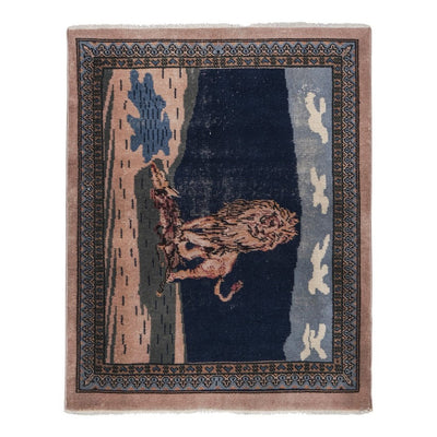 Hand Knotted Lion Carpet - Animal Tapestry 3'3'' X 4'