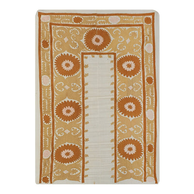 Suzani Wall Hanging Decor, Bukhara Tablecloth, Uzbek Embroidery Bedspread 4'9'' x 6'11''