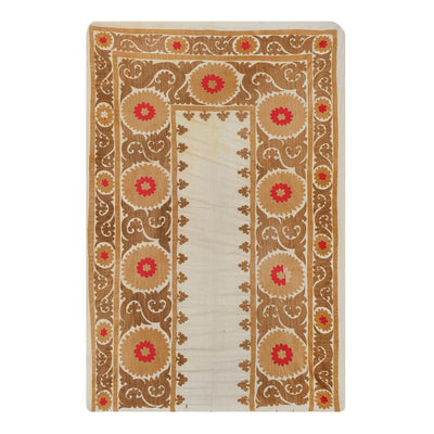 Suzani Tapestry - Tribal Embroidery Wall Decor, Faded Brown Suzani Bedspread, Ethnic Fabric, Suzani Throw 4'11'' x 7'3''