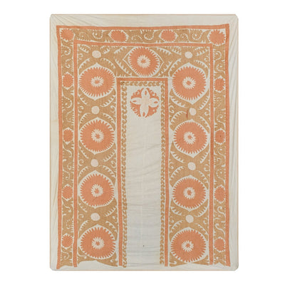 Vintage Neutral Tan Central Asian Suzani Textile, Embroidered Cotton Soft Uzbek Samarkand Tapestry, Wall Hanging Tapestry 5'5'' x 7'7''