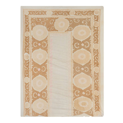 Early 20th Century Samarkand Suzani from Uzbekistan, Pastel Yellow Tribal Embroidery Wall Decor, Suzani Bedspread 4'11'' x 6'7''