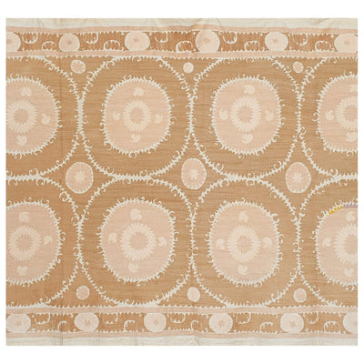 1960s Neutral Pink Samarkand Uzbekistan Suzani - Soft Color Uzbek Bed Spread - Vintage Suzani Bedspread 6'11'' x 11'2''