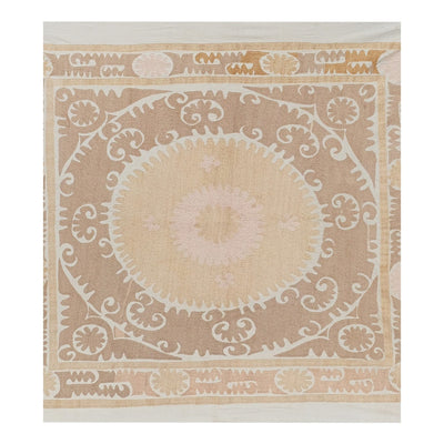 Suzani White Washed Tribal Tapestry - Pink Uzbek Table Cloth - Tribal Embroidery Wall Decor, Interior Designer Home Decor 4'3'' x 4'6''