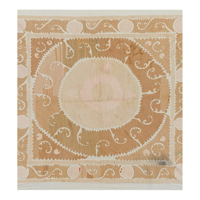 Hand Embroidered Suzani Quilt - Muted Color Green Uzbek Table Cloth - Tribal Embroidery Wall Decor, Vintage Suzani Bedspread 4'6'' x 4'9''