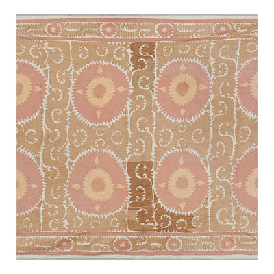 Large Cotton Suzani from Samarkand Uzbekistan, 1930s Suzani Pink Wall Hanging Tapestry - Neutral Uzbek Bedspread 7'5'' x 11'7''