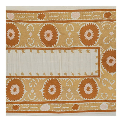 Suzani Wall Hanging Decor, Bukhara Tablecloth, Uzbek Embroidery Bedspread 4'9'' x 6'11''