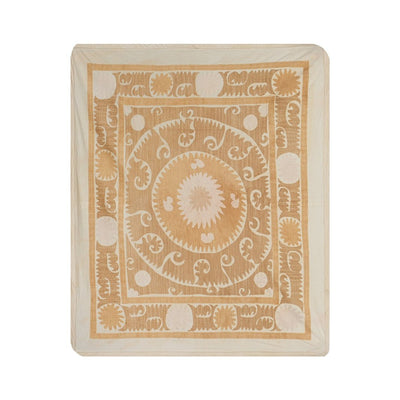 Uzbek Hand Embroidery Faded Suzani Tablecloth, Samarkand Wall Hanging Decor, Hand embroidered textile from Uzbekistan. 4'3'' x 4'11''