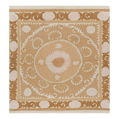 Suzani White Washed Tapestry - Muted Color Uzbek Table Cloth - Tribal Embroidery Wall Decor, Vintage Suzani Bedspread 4'4'' x 4'6''