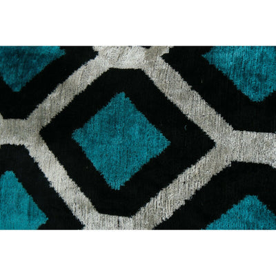 Blue Silk Ikat Velvet Pillow Cover, Pair Handloom Ikat Lumbar Cushion Cover