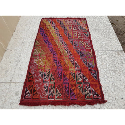 Table Decor Small Embroidered Turkish Rug, Handwoven Wall Hanging Kilim 1.8x3.1