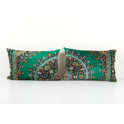 Pair Green Velvet Pillow Cover, Set of Two Floral Lumbar Cushion Cover
