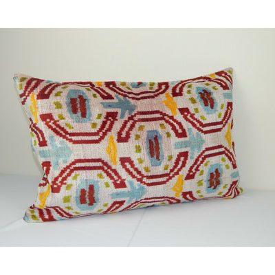 Ikat Velvet Pillow, Silk Lumbar Cushion Cover, Lumbar Pillows
