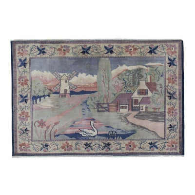 Vintage Village Pictorial Turkish Kars Rug 3'5'' X 5'2''