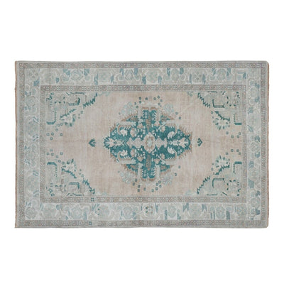 Vintage Geometric Oriental Turkish Neutral Pale Color Oushak Rug 5'9" X 8'6"