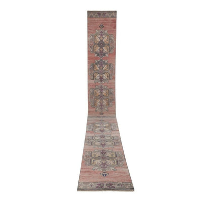 Neoclassical Style Vintage Turkish Oushak Runner, Extra-Long Hallway Carpet
