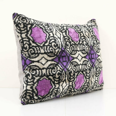 Geometric Design Blue Ikat Velvet Pillow - Pink Ethnic Silk Cushion Cover