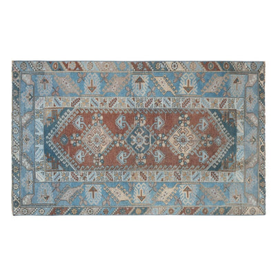 Faded Blue and Rustic Brown Turkish Oushak Rug - Designer Carpet3'10" X 6'1"