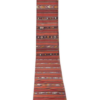 Vintage Turkish Oushak Extra Long and Narrow Kilim Runner With Mid Century