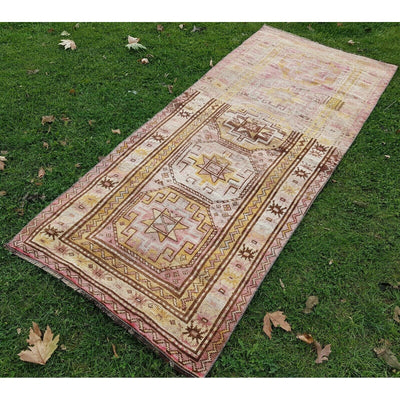 Muted Colors Carpet, Mid Century Caucasian Style Geometric Wool 3'2'' x 7'9''