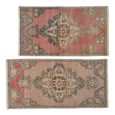 Set of Two Distressed Turkish Small Rug - a Pair Ethnic Kitchen Mat 1'7" X 3'1"