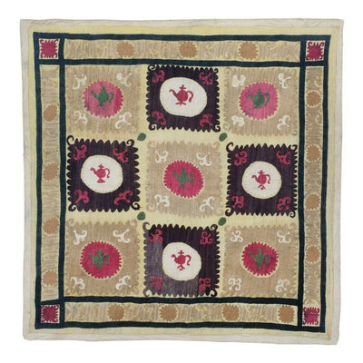 Suzani Wall Hanging Decor - Colorful Suzani Table Cloth with Vase 3'10" x 4'0"