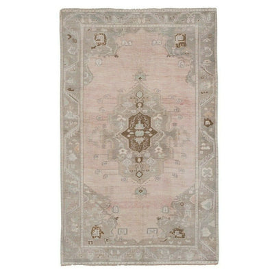 Vintage Geometric Oriental Turkish Neutral Pale Color Oushak Rug 5'6'' x 8'7''