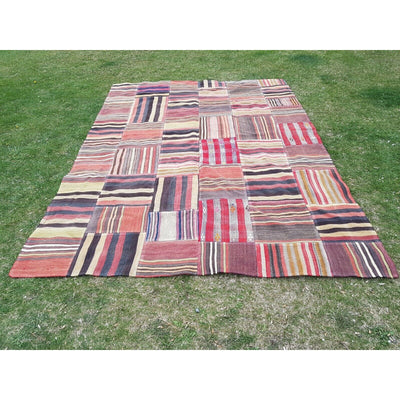 Multi Color Woven Wool Turkish Patchwork Kilim Rug for Dining Room 7.1 X9.8 FT