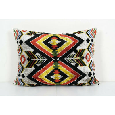 Silk Ikat Velvet Pillow - Red and Yellow Velvet Pillow