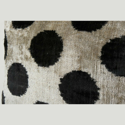 Black Silk Ikat Velvet Pillow Cover, Polka Dot Ikat Square Cushion Cover