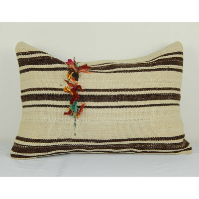 Vintage Minimalist Style Hemp Pillow 16" X 24" Unique Lumbar Kilim Pillow Cover