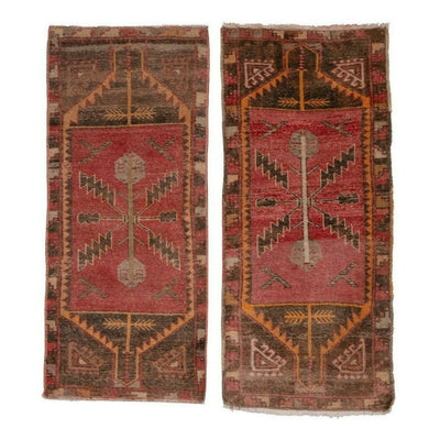 Set of 2 Piece Hand Knotted Oriental Turkish Small Area Rugs 1'7" X 3'7"