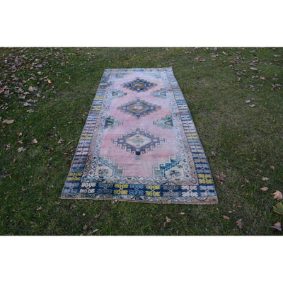 Vintage Tribal Muted Colors Caucasian Runner with Rich Border 4'5'' X 10'10''