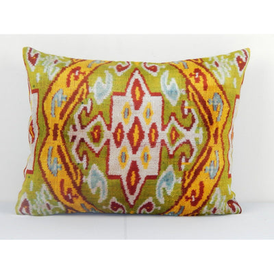 16" x 20" Ikat Velvet Lumbar Pillow Cover, Handmade Silk Ikat Velvet Pillow