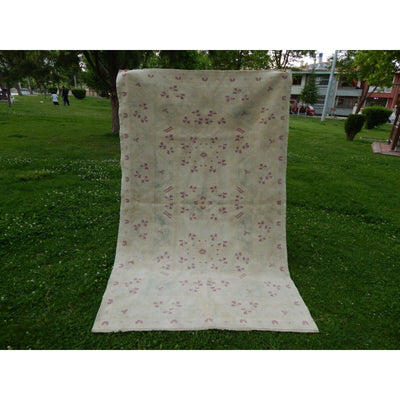 Oushak Rug, Mid Century Modern Primitive Decor Neutral Large Wool Carpet