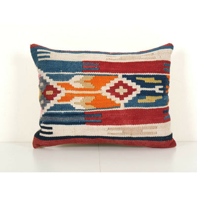 Blue Turkish Kilim Lumbar Pillow Case - Interior Designer Cushion