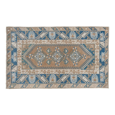 Vintage Wool Blue Turkish Rug - Designer Carpet 3'11" X 6'4"