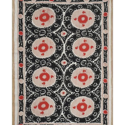 Vintage Black and Pink Suzani from Samarkand Uzbekistan, C.Asian Suzani Textile