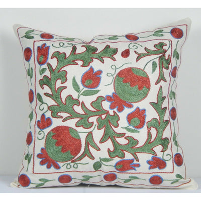 Suzani Body Pillow Made from a Vintage Uzbek Suzani, floral Ethnic 17" x 17"