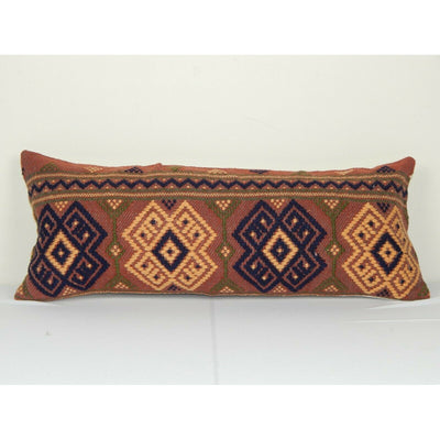 Organic Embroidered Rare Pattern Turkish Pillow, Organic Wool 9" x 22"