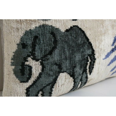 Ikat Elephant Pillow, Silk Lumbar Cushion Cover, Animal Velvet Pillows